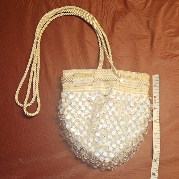 Kate Landry Vtg Party/Cocktail Shiny Beaded Bucket Bag w/Rope Long Straps G.U.C. - Picture 2 of 8